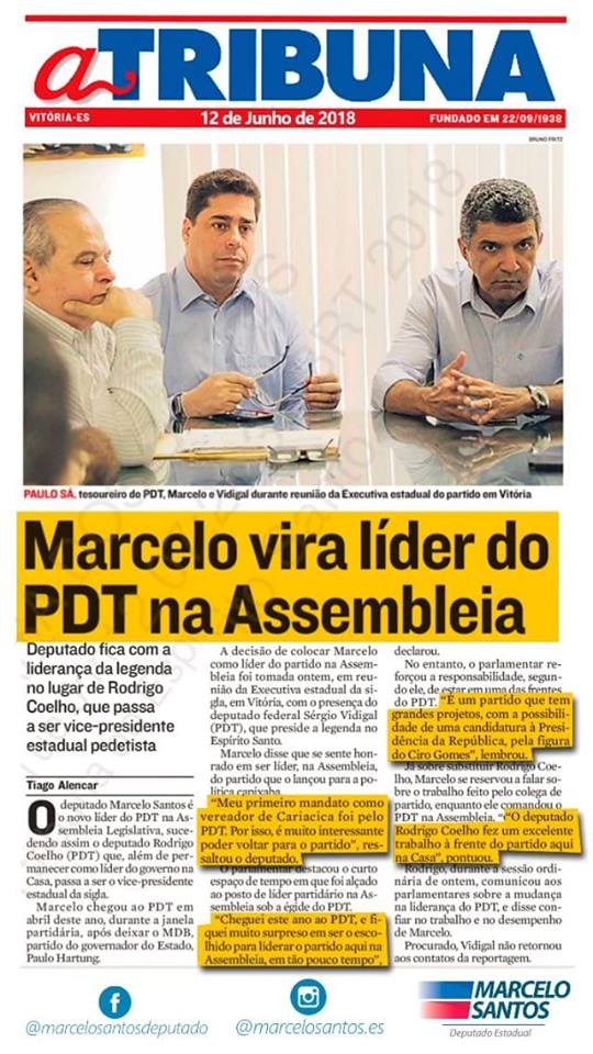 Marcelo vira líder do PDT na Assembleia 