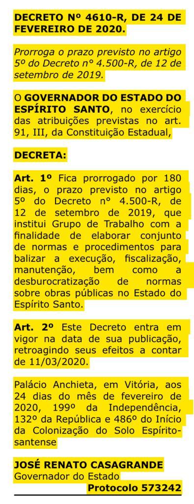 Decreto publicado no Diário Oficial.